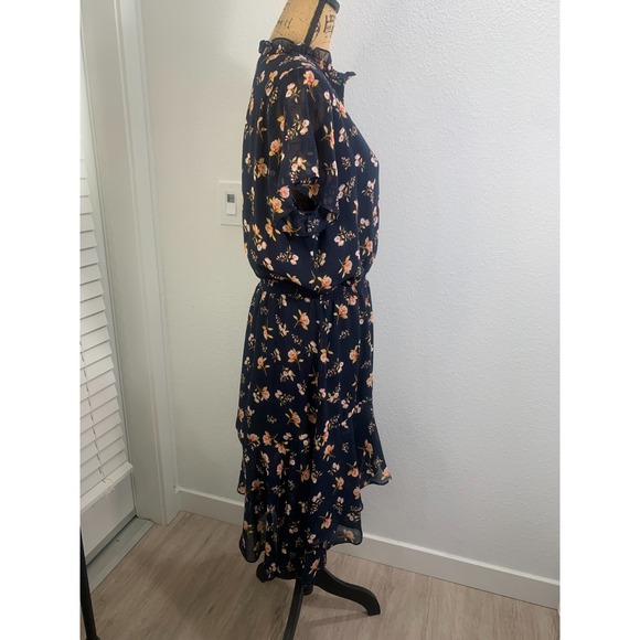 (H-232)1.STATE Floral Dress Size 0X Navy Blue Ruffle Hem Short‎ Sleeve boho - Picture 5 of 11
